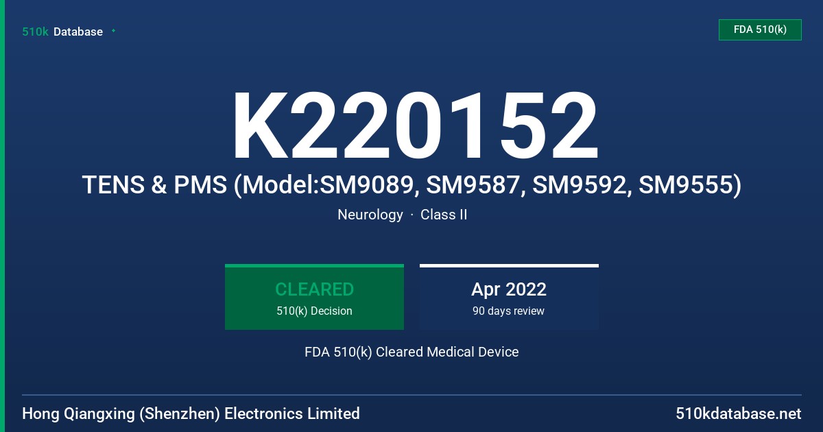 K220152 TENS & PMS (Model:SM9089, SM9587, SM9592, SM9555) FDA 510(k) Cleared Medical Device