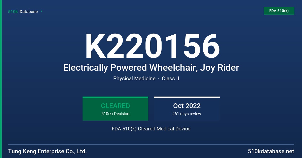 K220156 Electrically Powered Wheelchair, Joy Rider FDA 510(k) Cleared Medical Device