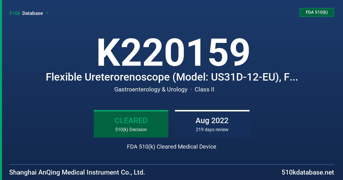 K220159 Flexible Ureterorenoscope (Model: US31D-12-EU), Flexible Ureterorenoscope (Model: US31D-12-US) FDA 510(k) Cleared Medical Device