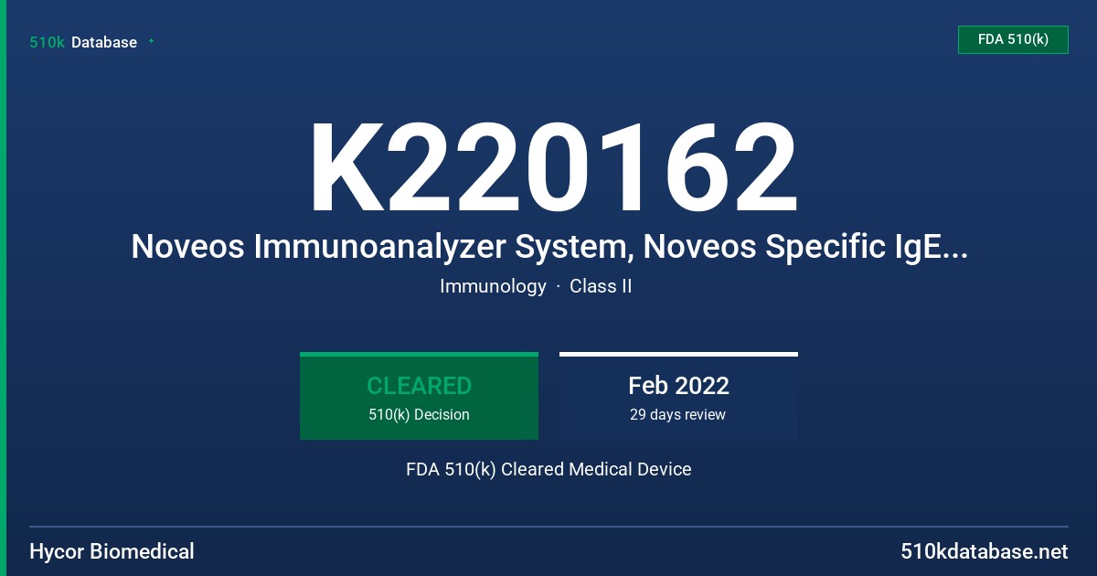 K220162 Noveos Immunoanalyzer System, Noveos Specific IgE (sIgE), Capture Reagent M006, Alternaria FDA 510(k) Cleared Medical Device