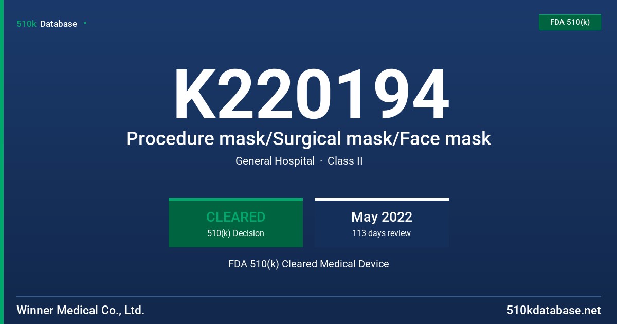 K220194 Procedure mask/Surgical mask/Face mask FDA 510(k) Cleared Medical Device