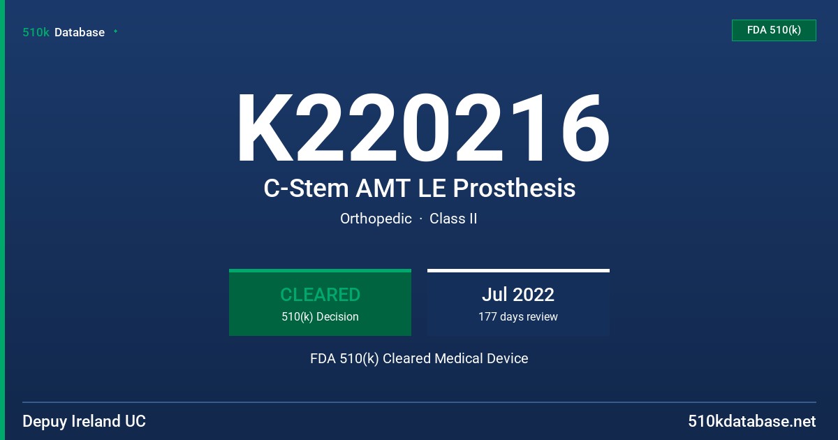 K220216 C-Stem AMT LE Prosthesis FDA 510(k) Cleared Medical Device