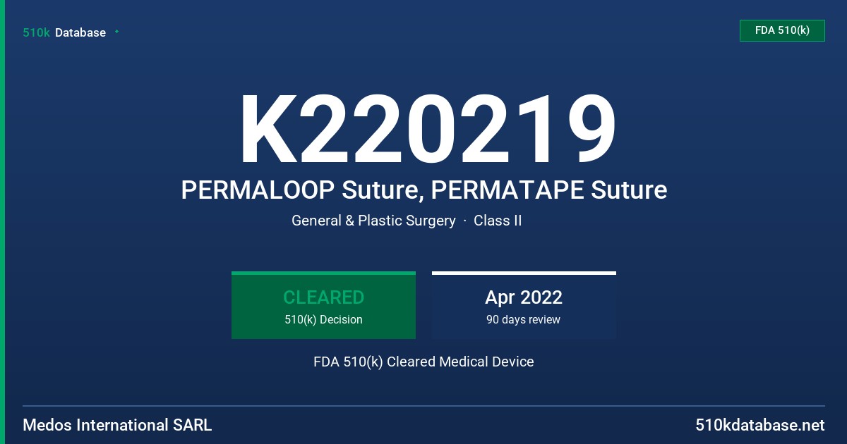 K220219 PERMALOOP Suture, PERMATAPE Suture FDA 510(k) Cleared Medical Device
