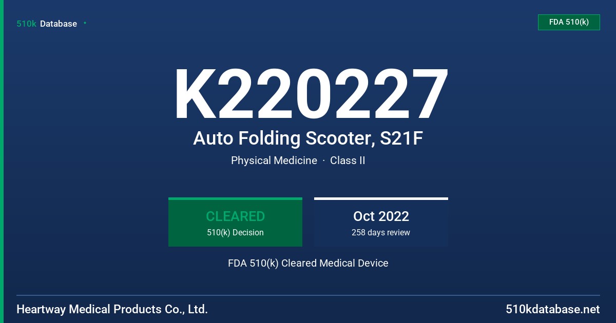 K220227 Auto Folding Scooter, S21F FDA 510(k) Cleared Medical Device
