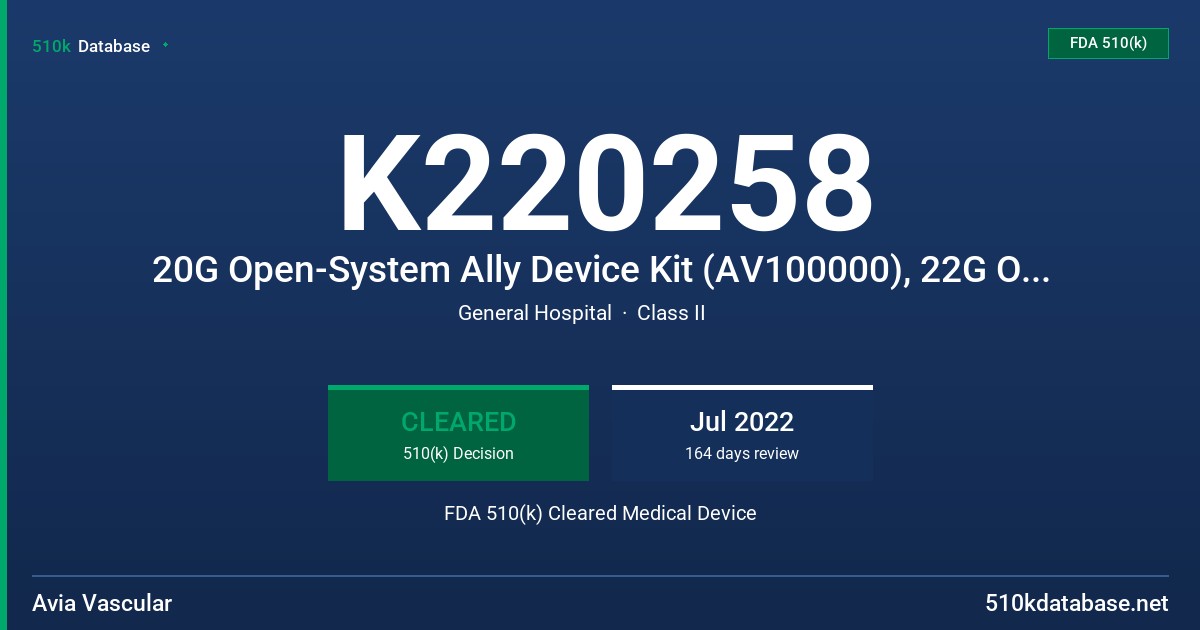 K220258 20G Open-System Ally Device Kit (AV100000), 22G Open-System Ally Device Kit (AV110000) FDA 510(k) Cleared Medical Device