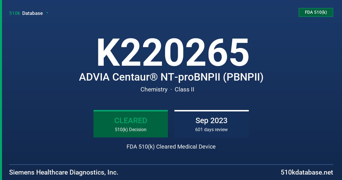 K220265 ADVIA Centaur® NT-proBNPII (PBNPII) FDA 510(k) Cleared Medical Device