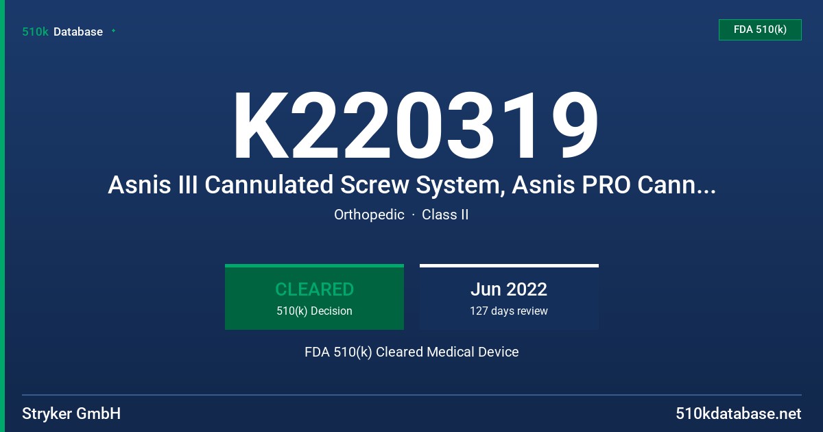 K220319 Asnis III Cannulated Screw System, Asnis PRO Cannulated Screw System FDA 510(k) Cleared Medical Device