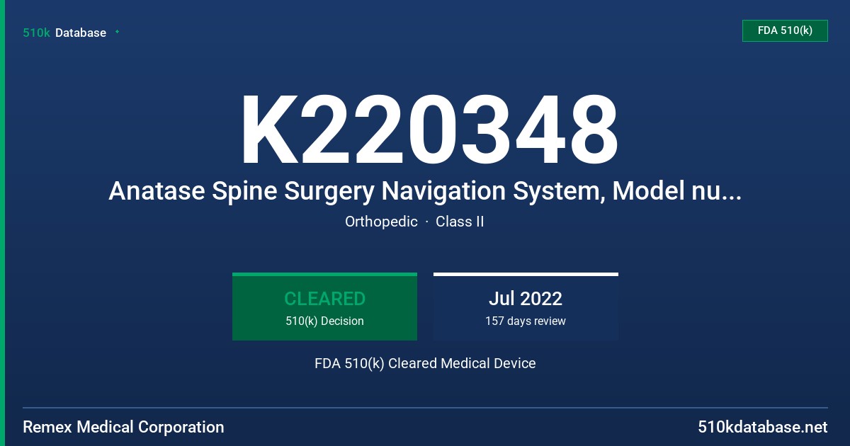 K220348 Anatase Spine Surgery Navigation System, Model number: SNS-Spine2-S and SNS-spine2-V FDA 510(k) Cleared Medical Device