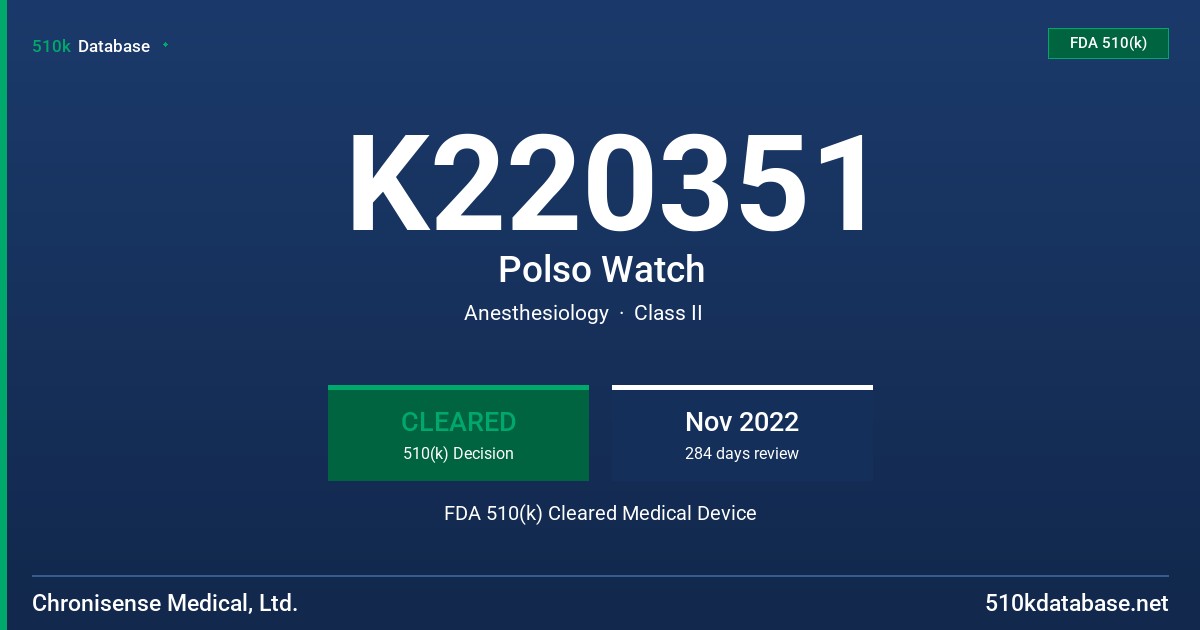 K220351 Polso Watch FDA 510(k) Cleared Medical Device