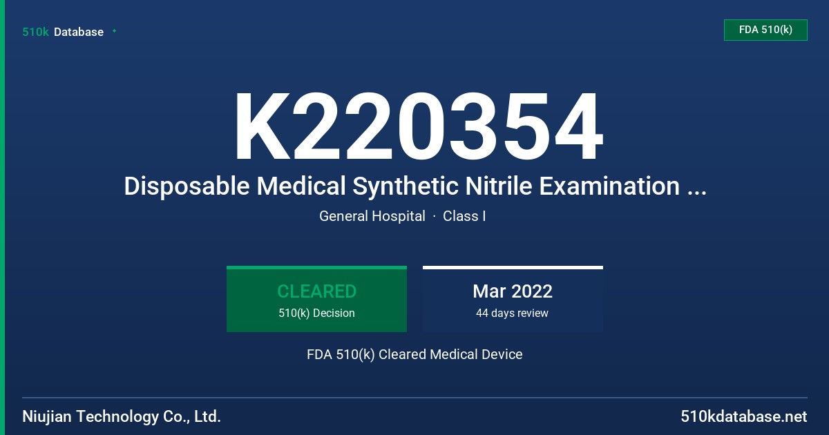 K220354 Disposable Medical Synthetic Nitrile Examination Gloves FDA 510(k) Cleared Medical Device