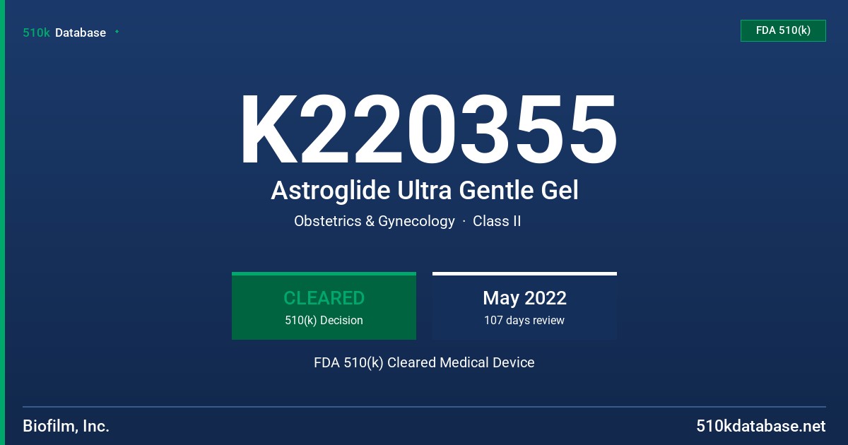 K220355 Astroglide Ultra Gentle Gel FDA 510(k) Cleared Medical Device