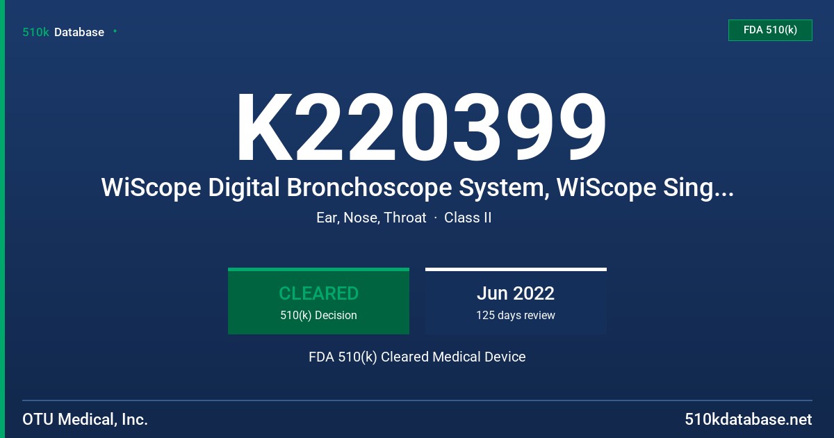K220399 WiScope Digital Bronchoscope System, WiScope Single-Use Digital Flexible Bronchoscope, WiScope Image System FDA 510(k) Cleared Medical Device