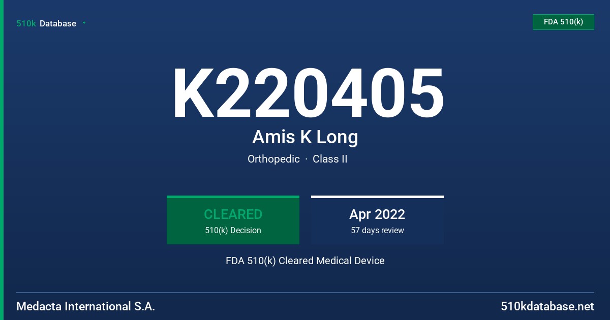 K220405 Amis K Long FDA 510(k) Cleared Medical Device