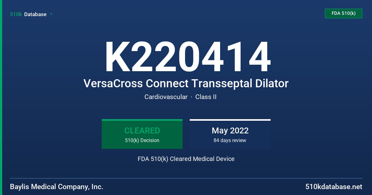 K220414 VersaCross Connect Transseptal Dilator FDA 510(k) Cleared Medical Device