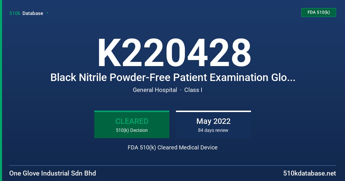 K220428 Black Nitrile Powder-Free Patient Examination Glove, Non-Sterile FDA 510(k) Cleared Medical Device