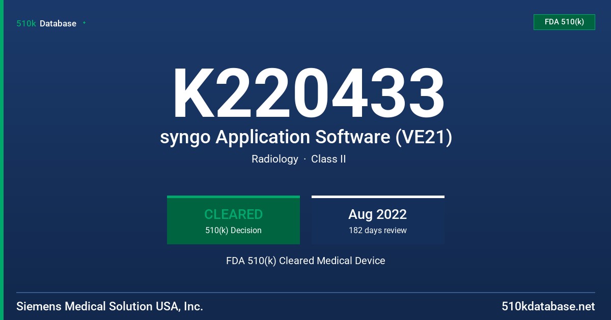K220433 syngo Application Software (VE21) FDA 510(k) Cleared Medical Device