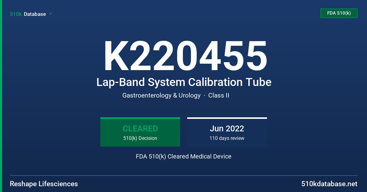K220455 Lap-Band System Calibration Tube FDA 510(k) Cleared Medical Device