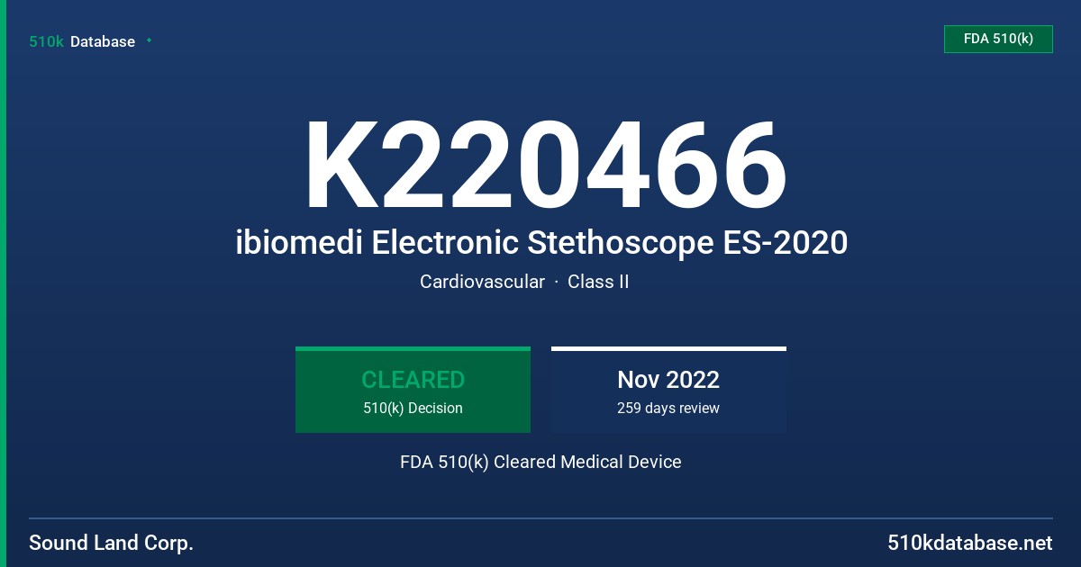 K220466 ibiomedi Electronic Stethoscope ES-2020 FDA 510(k) Cleared Medical Device