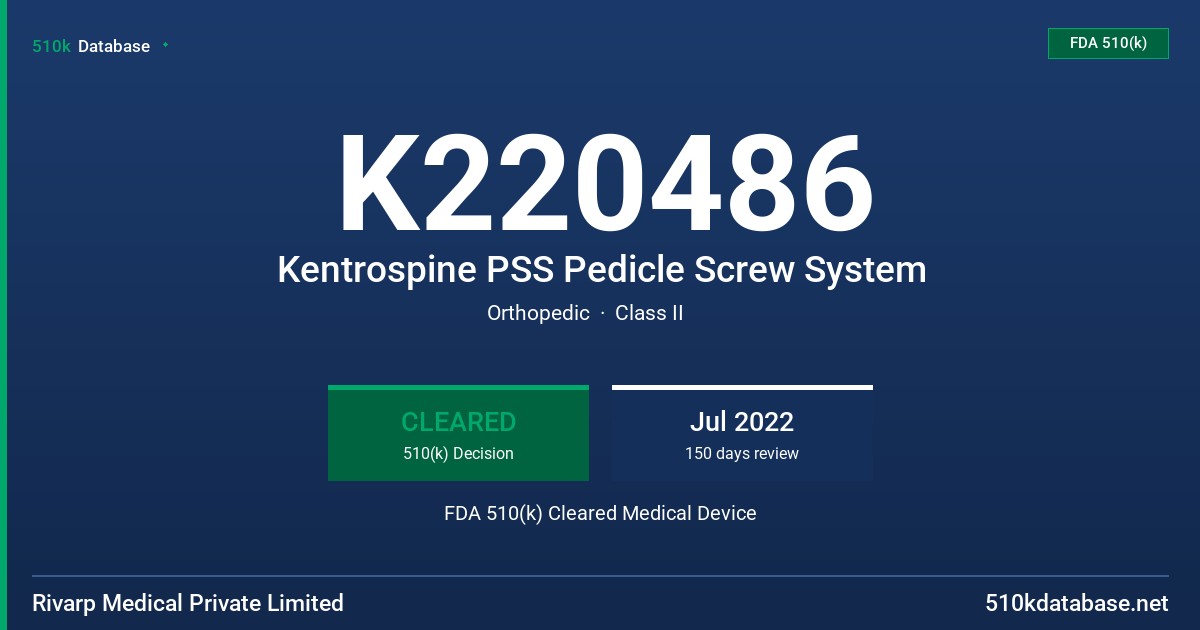 K220486 Kentrospine PSS Pedicle Screw System FDA 510(k) Cleared Medical Device