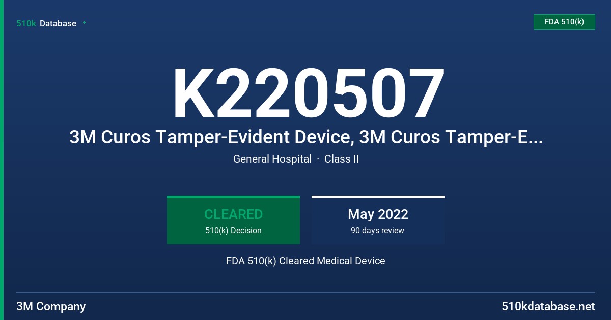 K220507 3M Curos Tamper-Evident Device, 3M Curos Tamper-Evident Device, Large FDA 510(k) Cleared Medical Device