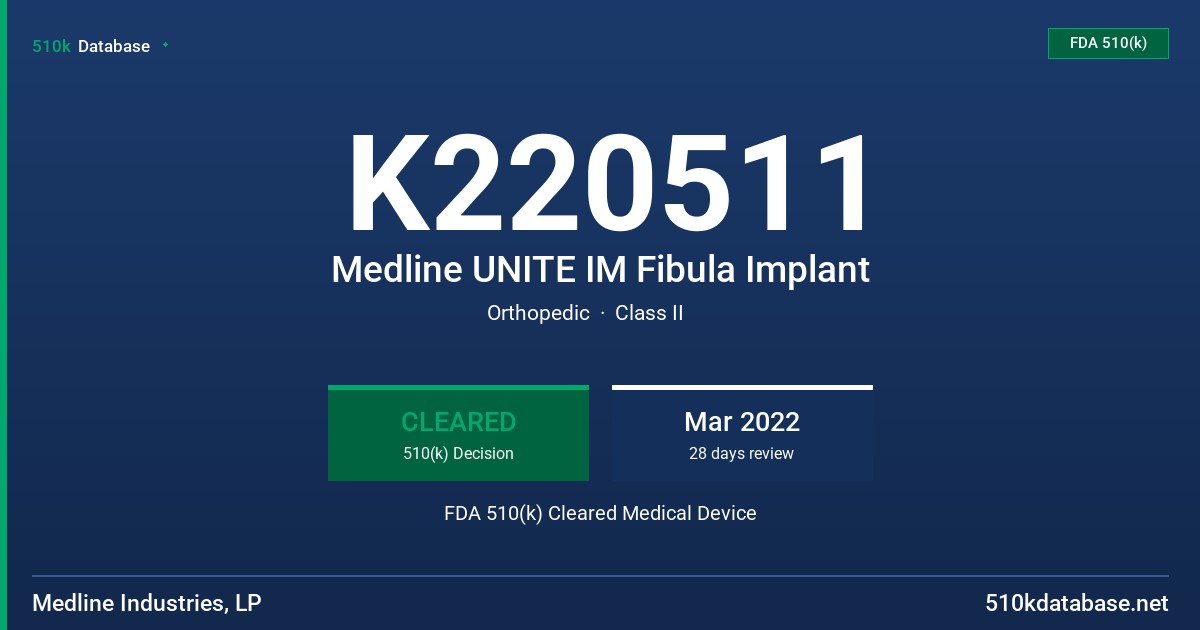 K220511 Medline UNITE IM Fibula Implant FDA 510(k) Cleared Medical Device