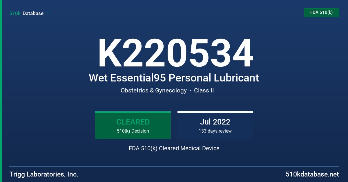 K220534 Wet Essential95 Personal Lubricant FDA 510(k) Cleared Medical Device