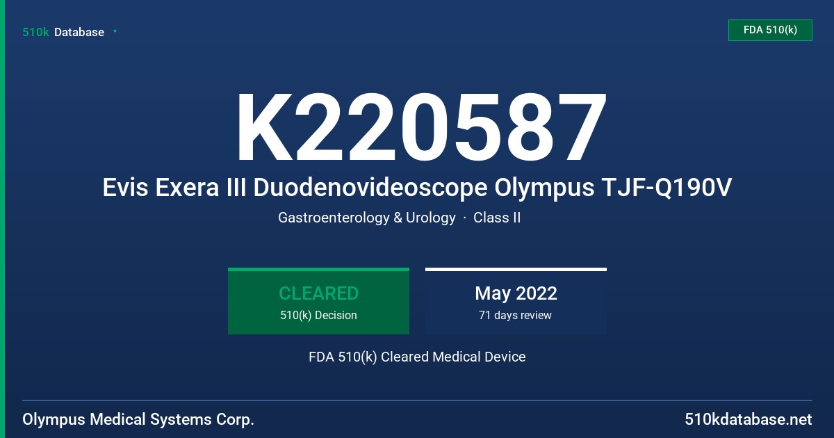 K220587 Evis Exera III Duodenovideoscope Olympus TJF-Q190V FDA 510(k) Cleared Medical Device