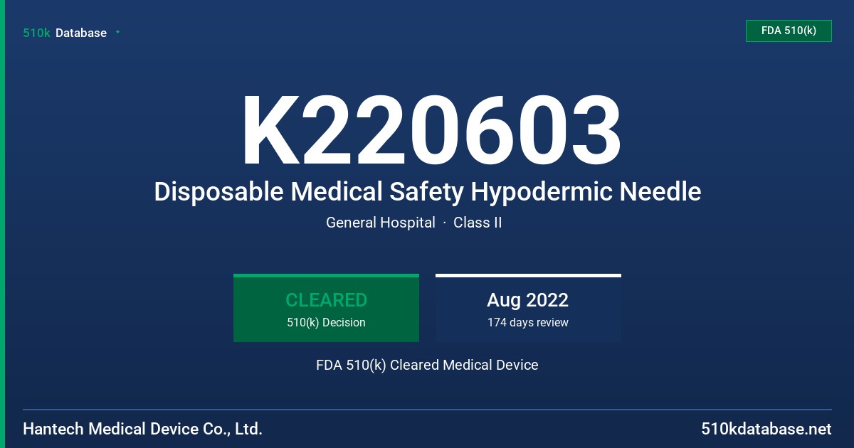 K220603 Disposable Medical Safety Hypodermic Needle FDA 510(k) Cleared Medical Device