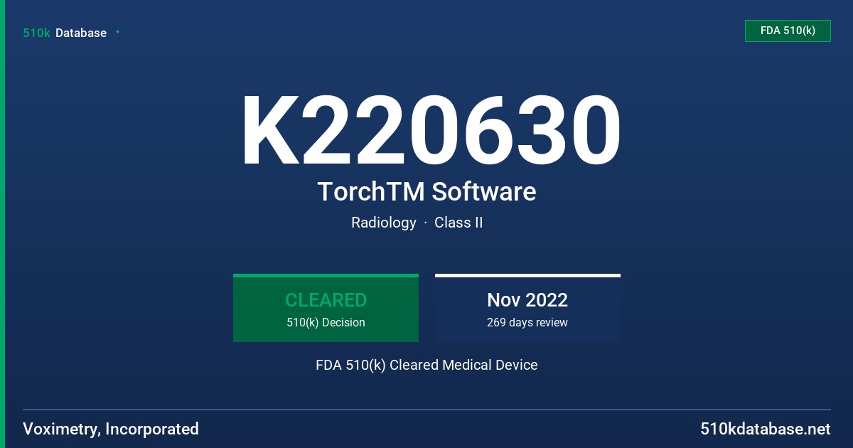 K220630 TorchTM Software FDA 510(k) Cleared Medical Device