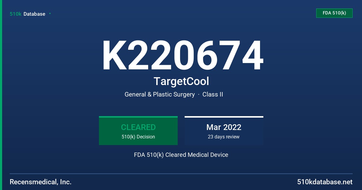 K220674 TargetCool FDA 510(k) Cleared Medical Device