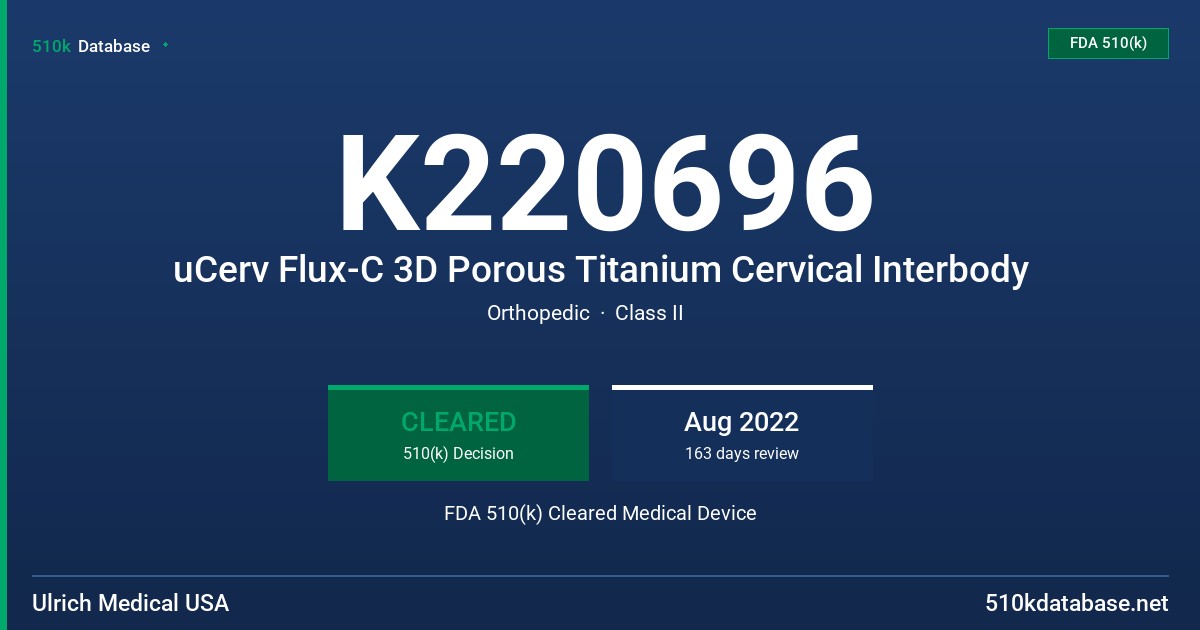 K220696 uCerv Flux-C 3D Porous Titanium Cervical Interbody FDA 510(k) Cleared Medical Device