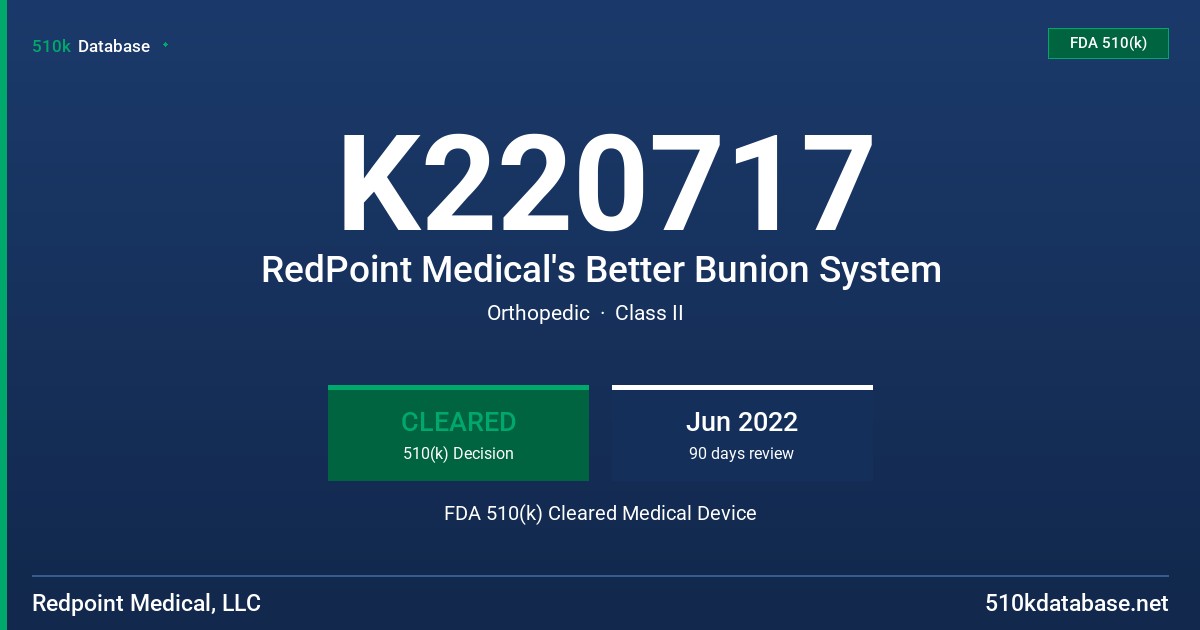 K220717 RedPoint Medical's Better Bunion System FDA 510(k) Cleared Medical Device