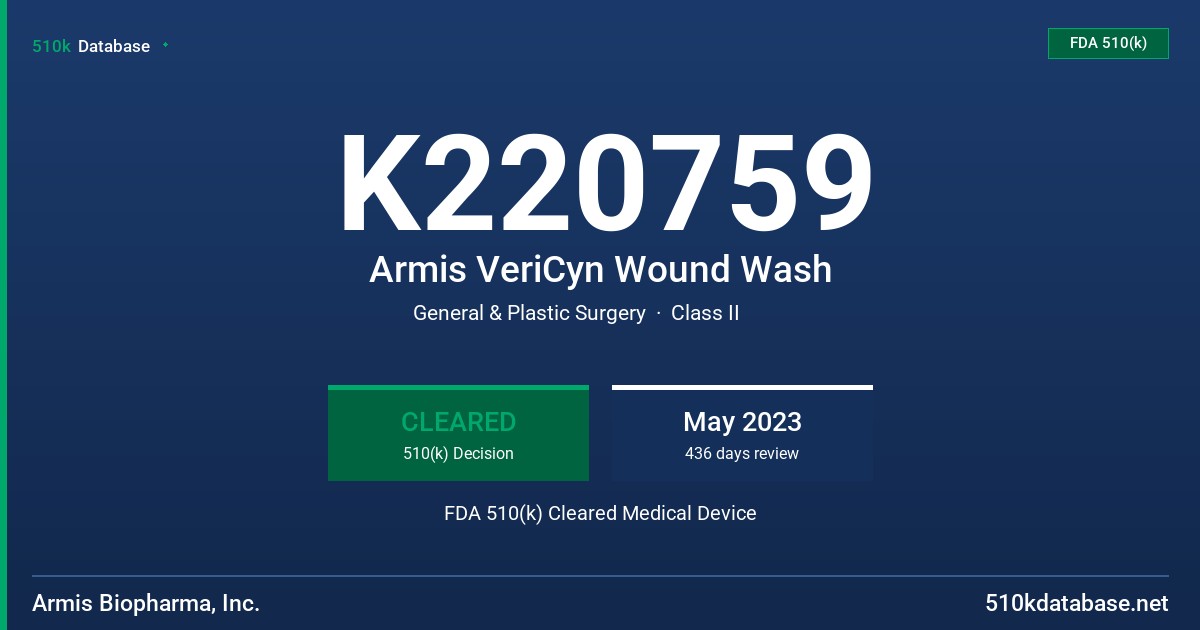 K220759 Armis VeriCyn Wound Wash FDA 510(k) Cleared Medical Device
