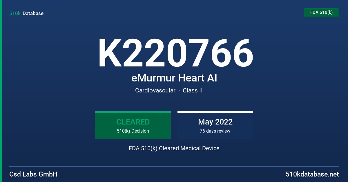 K220766 eMurmur Heart AI FDA 510(k) Cleared Medical Device
