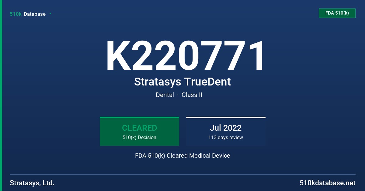K220771 Stratasys TrueDent FDA 510(k) Cleared Medical Device
