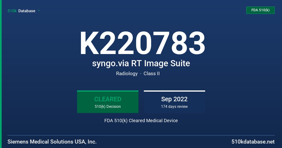 K220783 syngo.via RT Image Suite FDA 510(k) Cleared Medical Device
