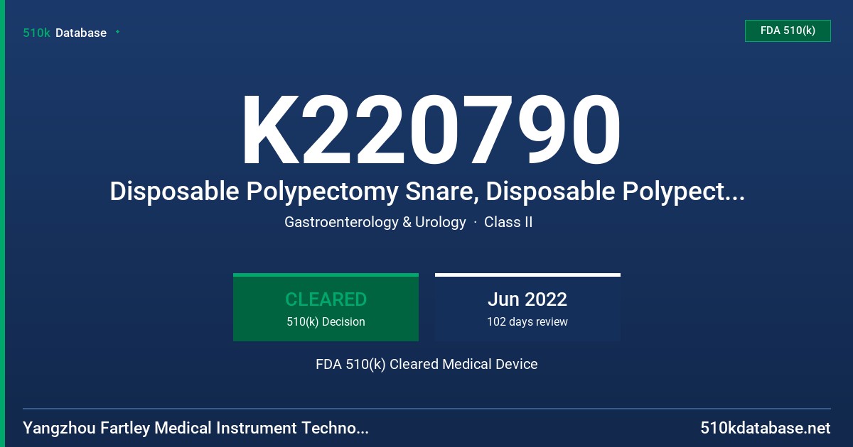 K220790 Disposable Polypectomy Snare, Disposable Polypectomy Hybrid Snare FDA 510(k) Cleared Medical Device