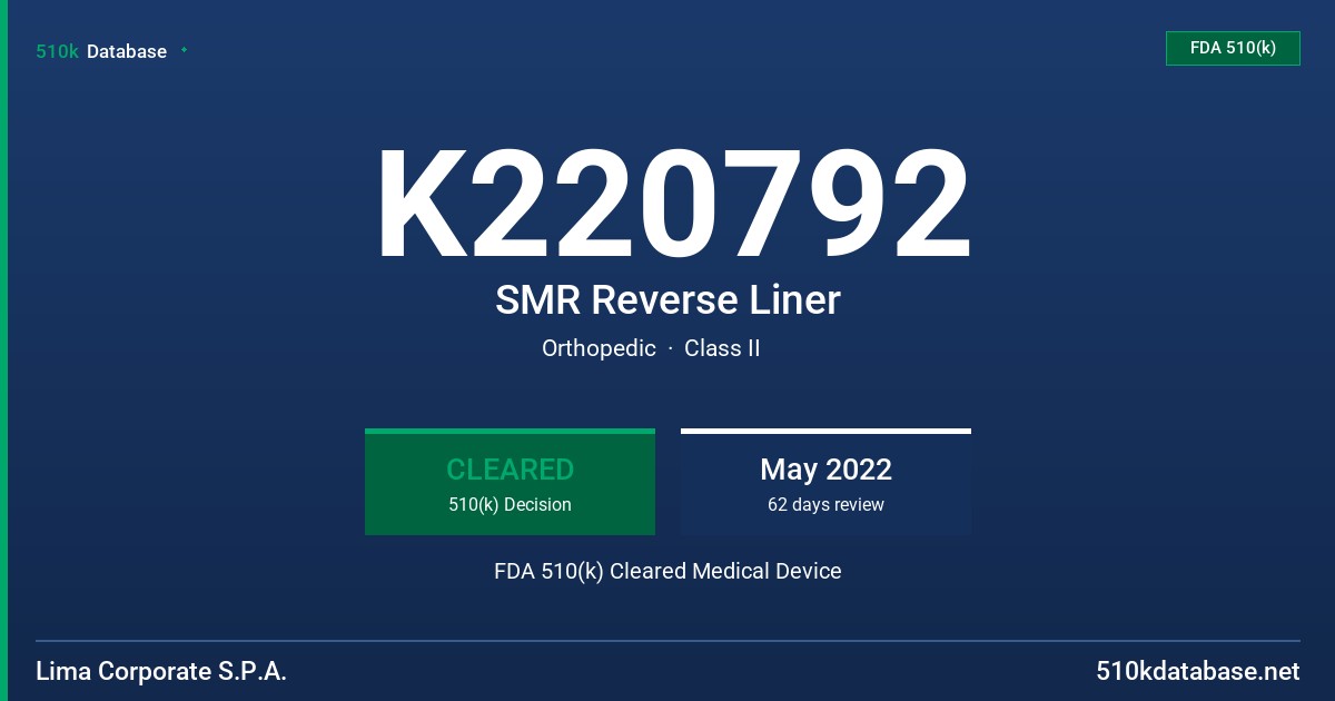 K220792 SMR Reverse Liner FDA 510(k) Cleared Medical Device