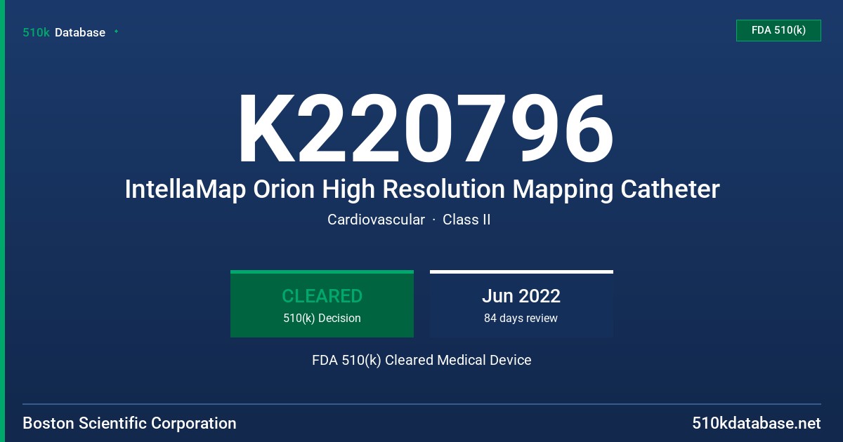 K220796 IntellaMap Orion High Resolution Mapping Catheter FDA 510(k) Cleared Medical Device