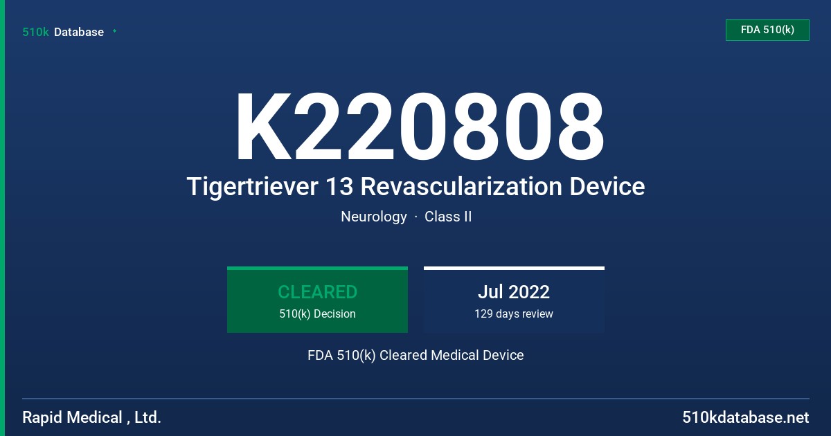 K220808 Tigertriever 13 Revascularization Device FDA 510(k) Cleared Medical Device