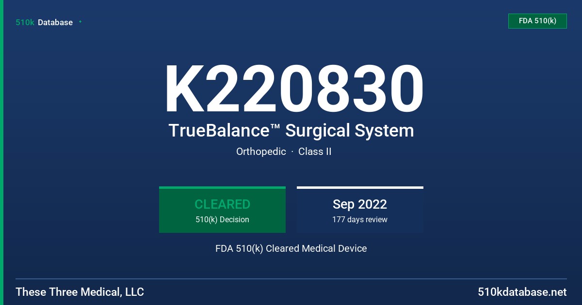 K220830 TrueBalance™ Surgical System FDA 510(k) Cleared Medical Device