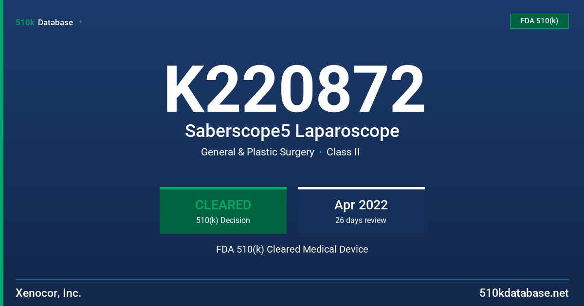 K220872 Saberscope5 Laparoscope FDA 510(k) Cleared Medical Device