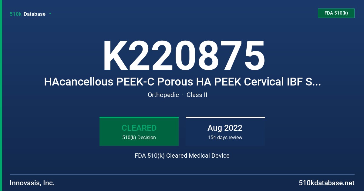 K220875 HAcancellous PEEK-C Porous HA PEEK Cervical IBF System FDA 510(k) Cleared Medical Device