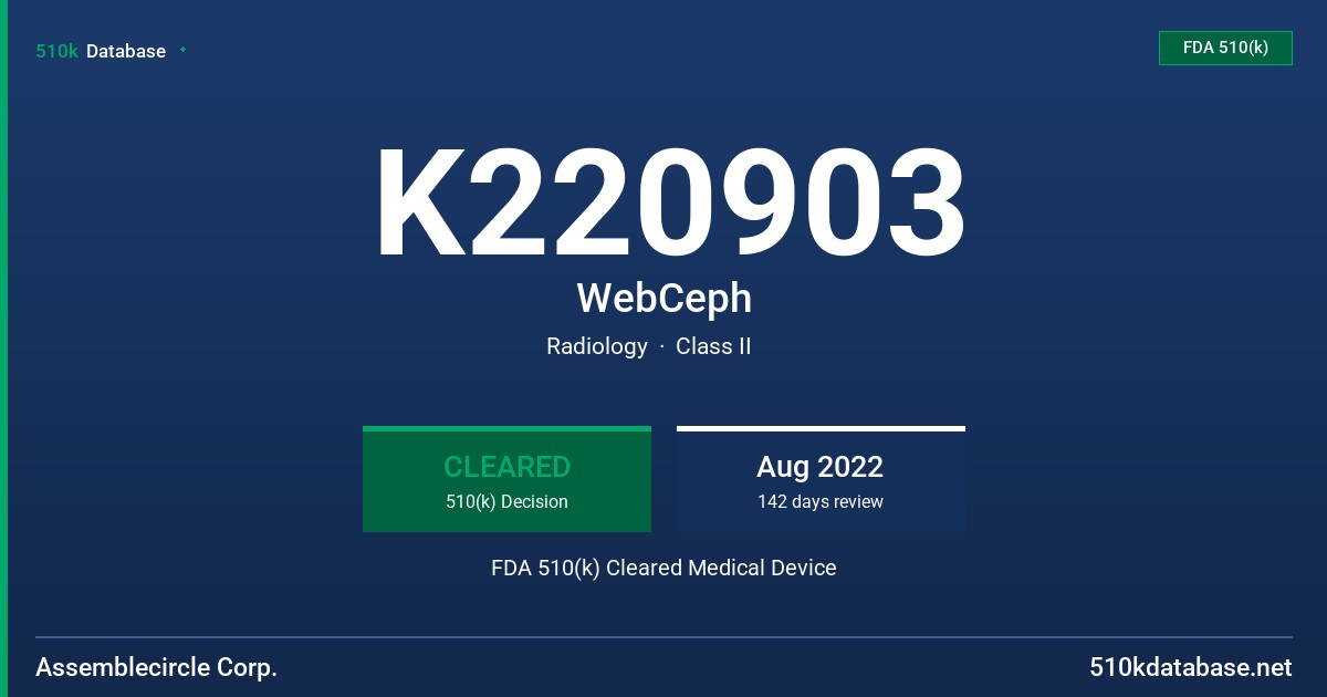 K220903 WebCeph FDA 510(k) Cleared Medical Device