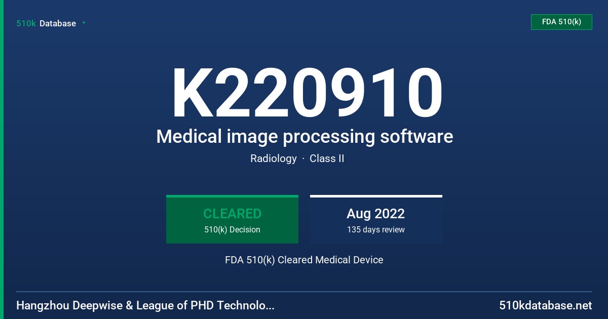 K220910 Medical image processing software FDA 510(k) Cleared Medical Device