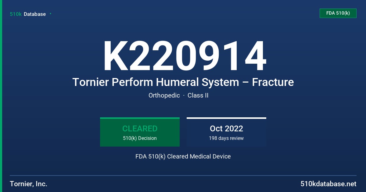 K220914 Tornier Perform Humeral System – Fracture FDA 510(k) Cleared Medical Device