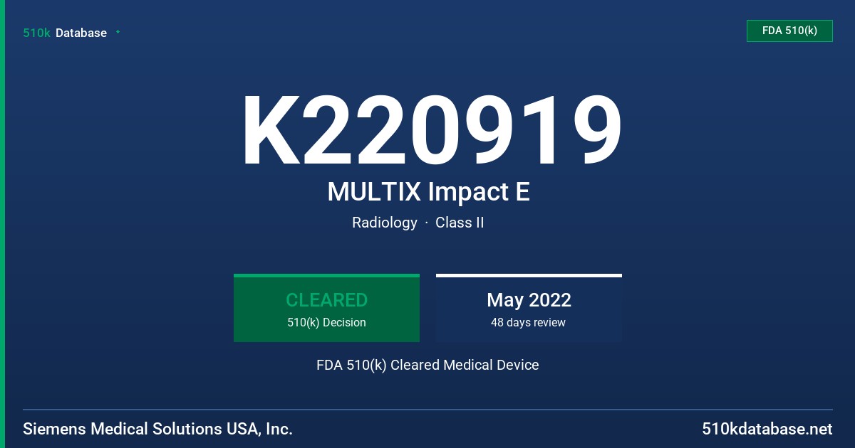 K220919 MULTIX Impact E FDA 510(k) Cleared Medical Device