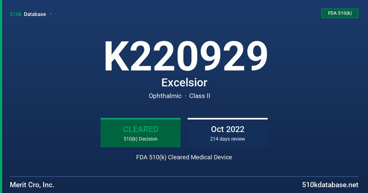 K220929 Excelsior FDA 510(k) Cleared Medical Device