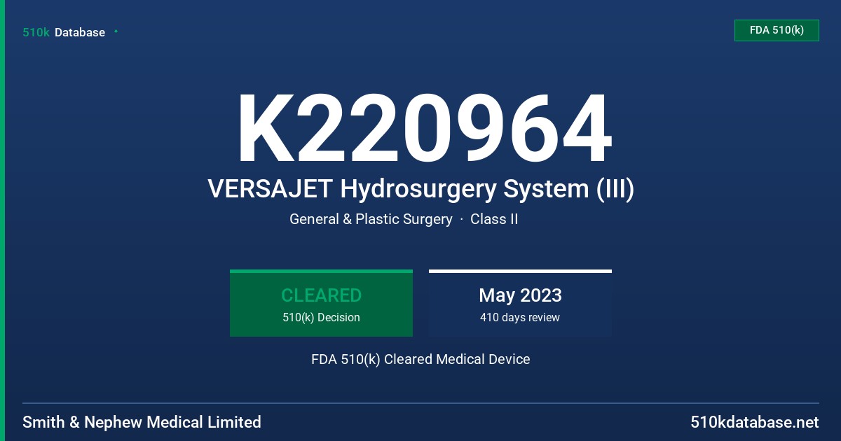 K220964 VERSAJET Hydrosurgery System (III) FDA 510(k) Cleared Medical Device
