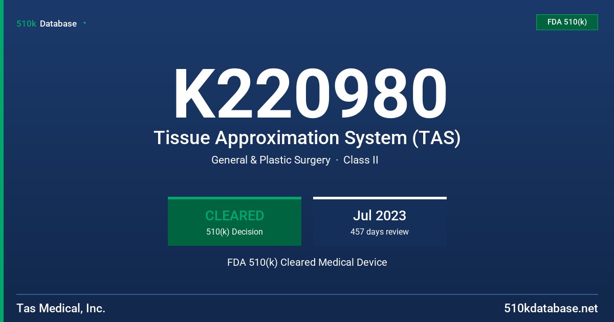 K220980 Tissue Approximation System (TAS) FDA 510(k) Cleared Medical Device